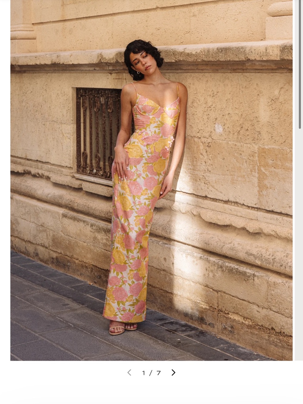 SAU LEE Pink and Yellow Floral Slip Maxi Dress
